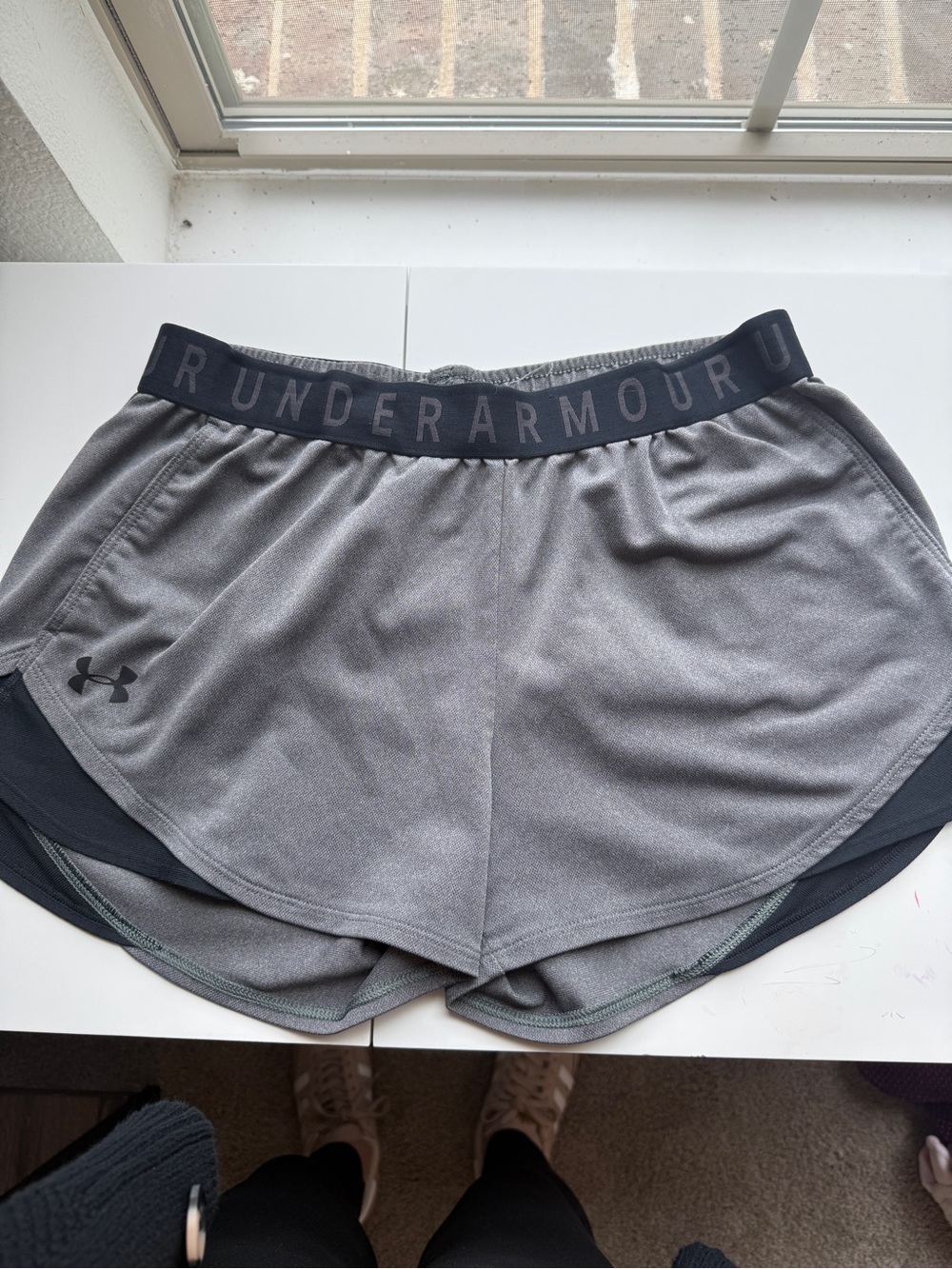 Under Armour Women's Grey Layered Athletic Shorts with Branded Waistband